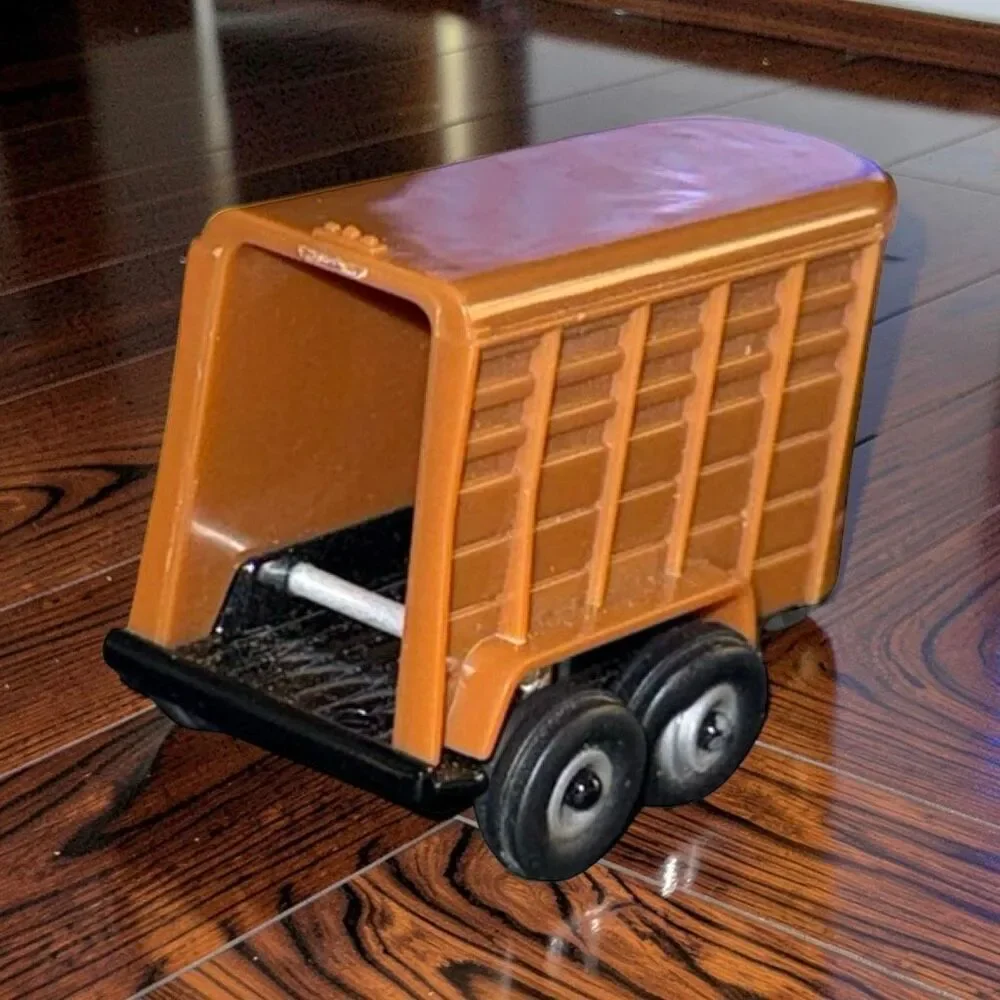 Vintage Mini Ertl Farm Horse Trailer Open Back Black Die Cast Brown Plastic Trai